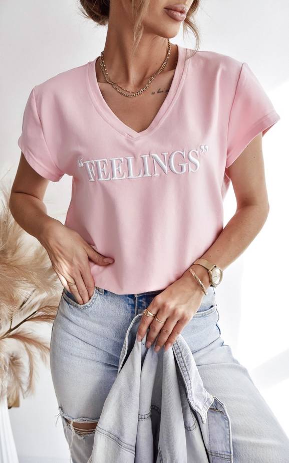Różowy  T-shirt damski FEELINGS 