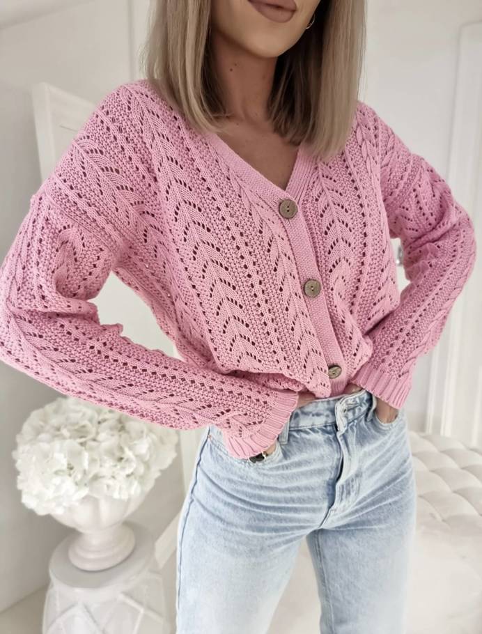 Różowy rozpinany sweter damski WOOD PINK