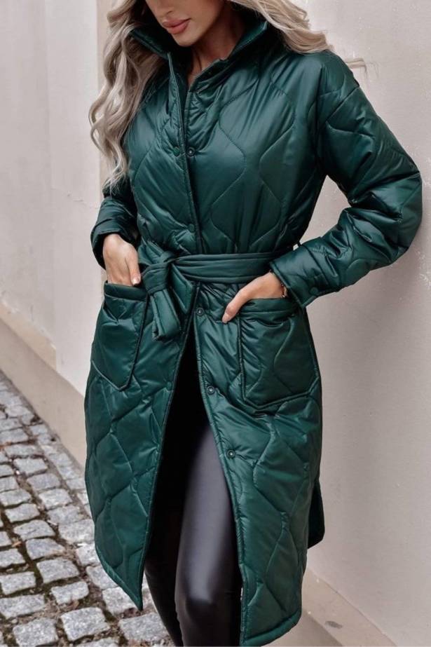 Zielona przedłużana pikowana kurtka damska EMILY