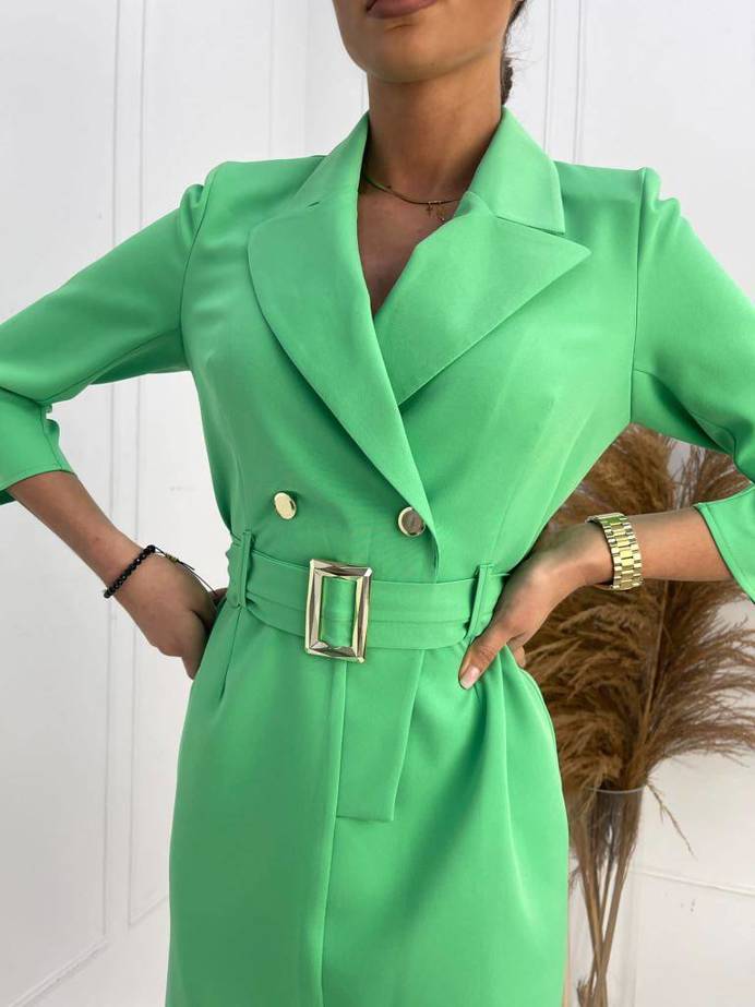Zielona żakietowa sukienka damska z paskiem w talii GREEN DOE
